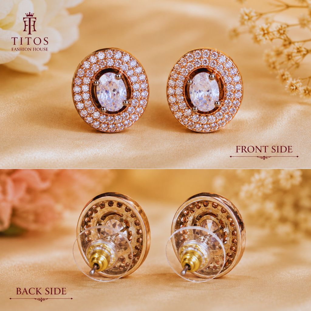 American Diamond Black Rose Stud Earrings | Luxury Designer CZ Earrings