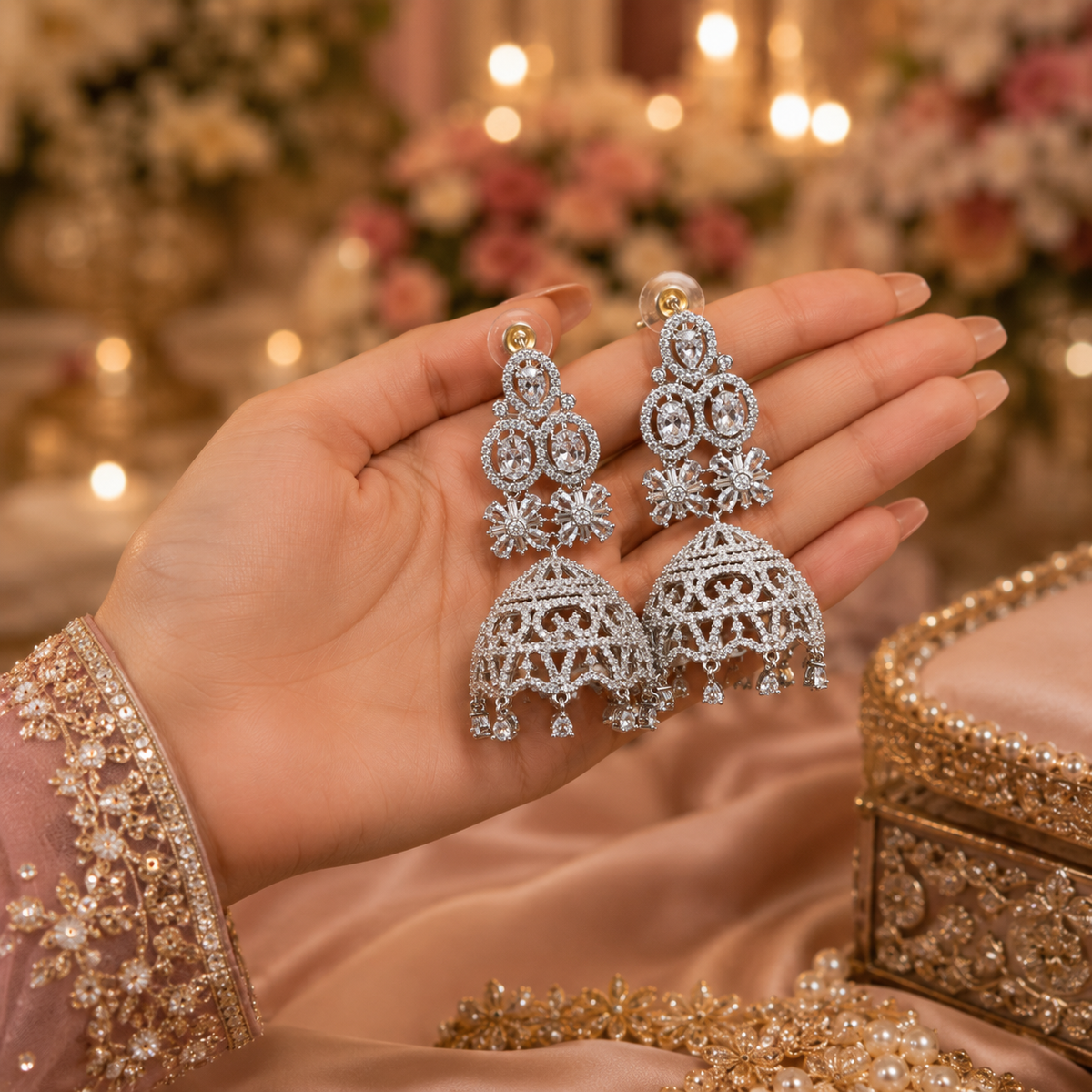 American Diamond Bridal Jhumka Earrings