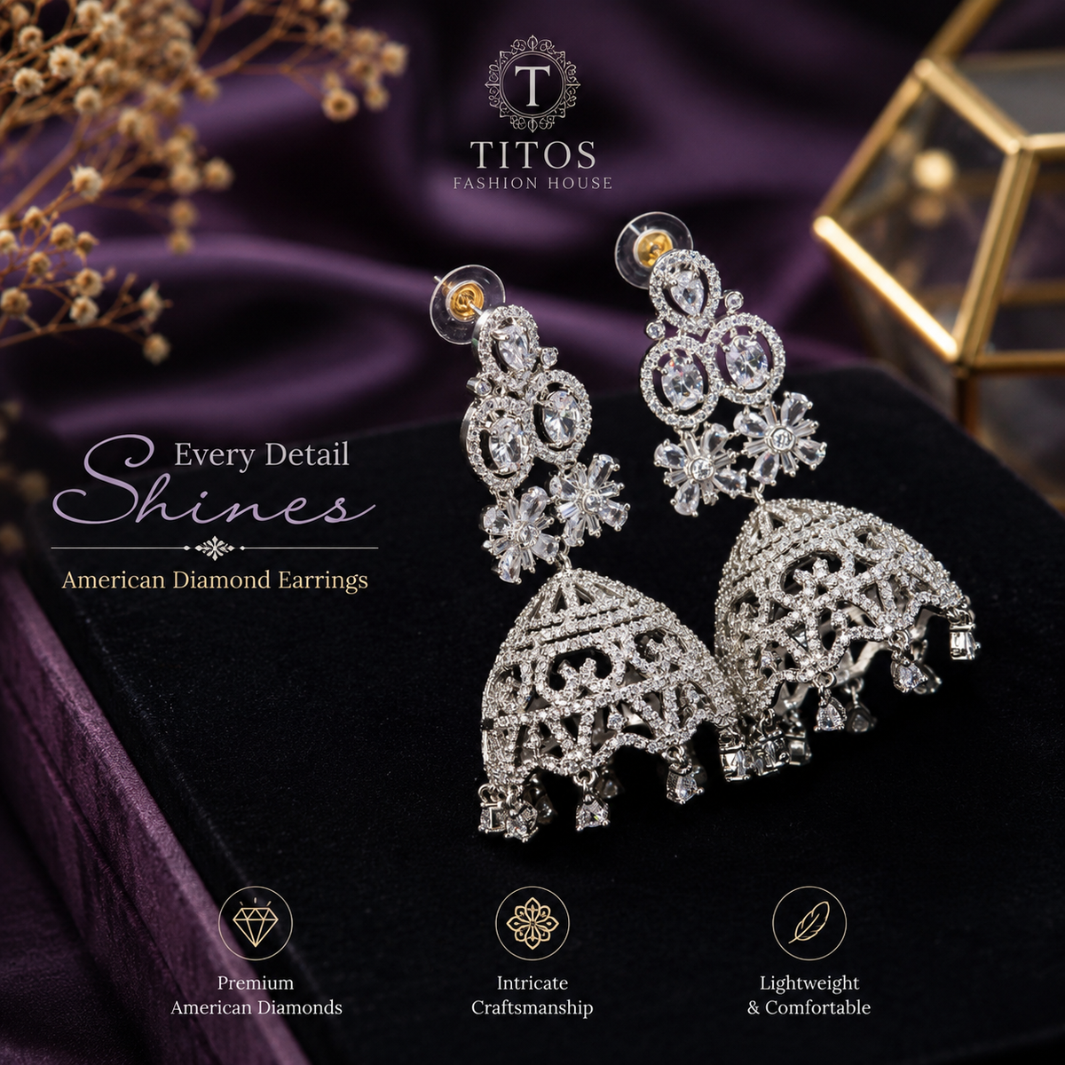 American Diamond Bridal Jhumka Earrings