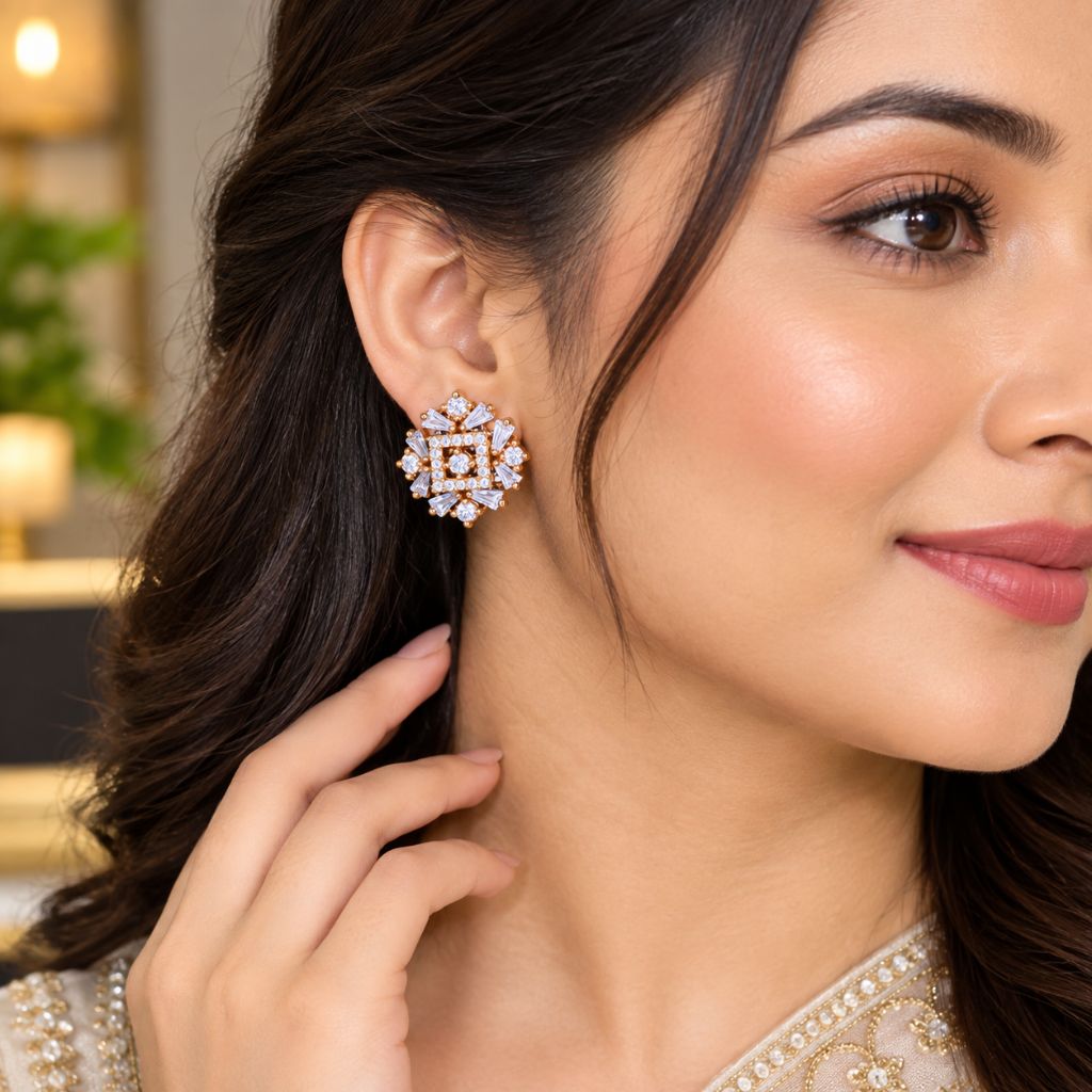 American Diamond Stud Earrings | Elegant Designer CZ Earrings