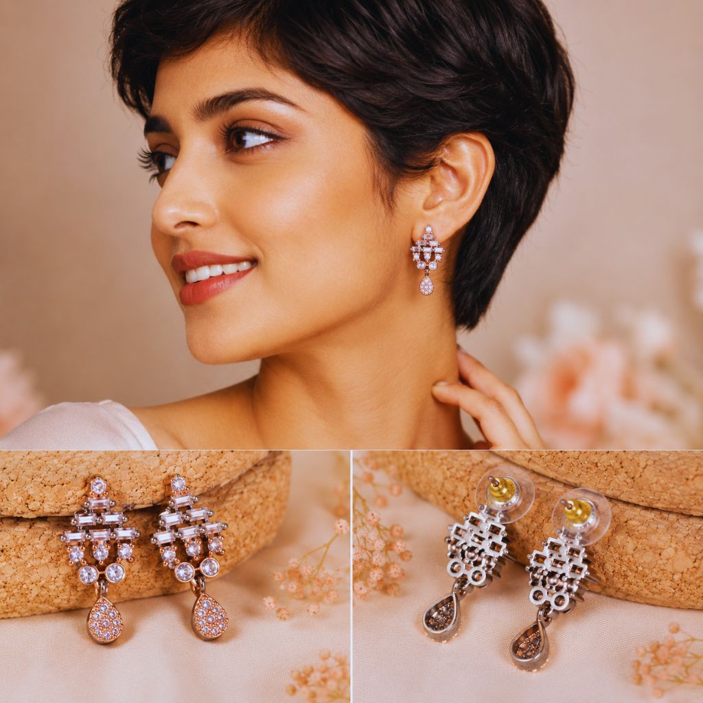 American Diamond Stud Earrings with Drop | Elegant Party Wear Earrings