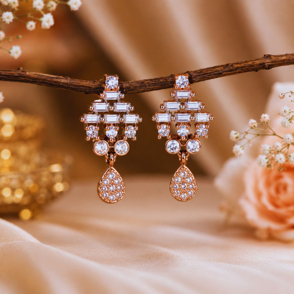 American Diamond Stud Earrings with Drop | Elegant Party Wear Earrings