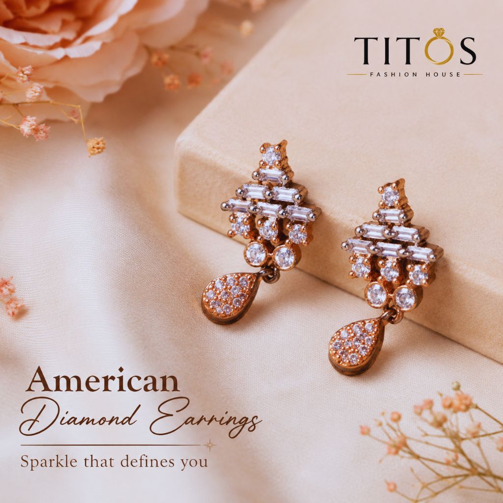 American Diamond Stud Earrings with Drop | Elegant Party Wear Earrings