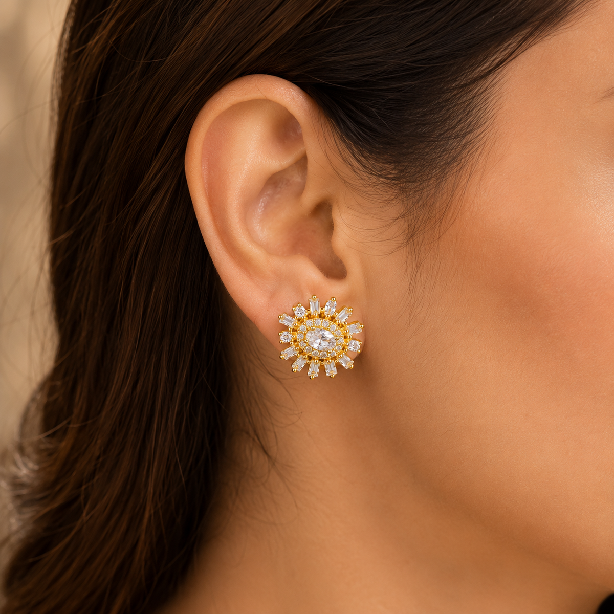 American Diamond Stud Gold Plated Earrings for Women | Elegant Party Wear