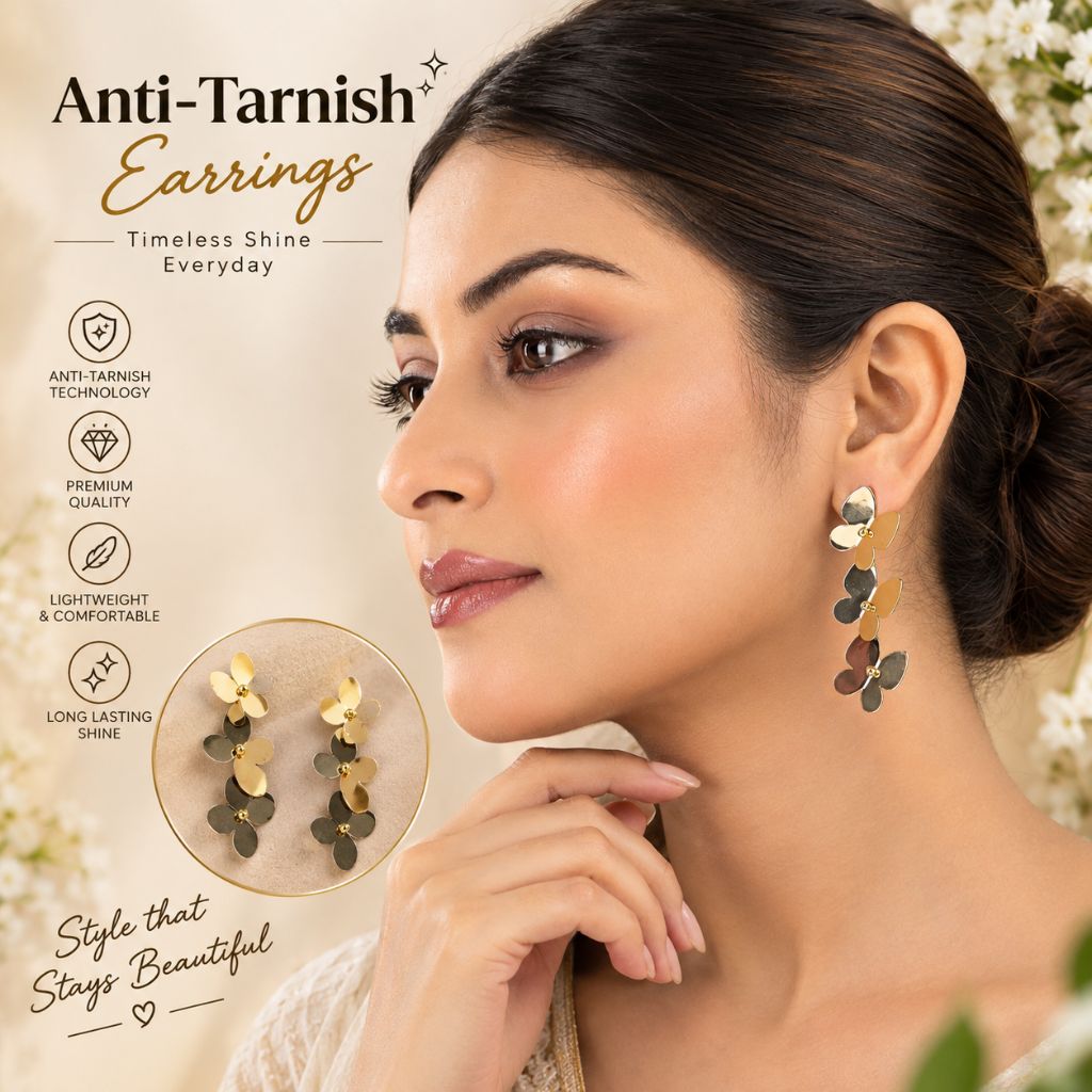 Anti-Tarnish Floral Drop Earrings for Women & Girls | Lightweight Gold Earrings | Tito's Fashion House