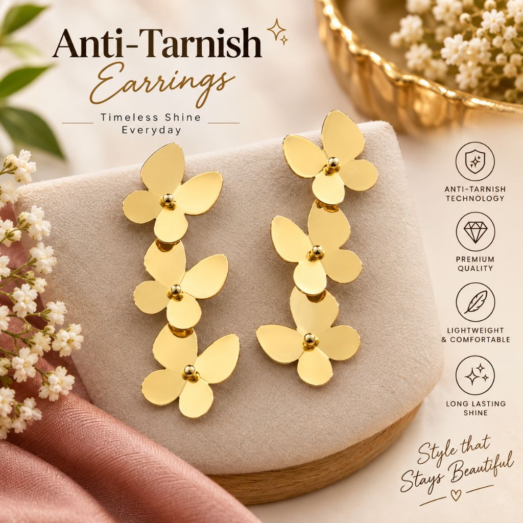Anti-Tarnish Floral Drop Earrings for Women & Girls | Lightweight Gold Earrings | Tito's Fashion House