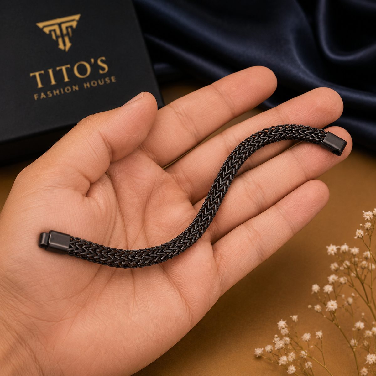 Anti-Tarnish Men's Chain Bracelet | Premium Black Braided Bracelet for Men | Tito's Fashion House