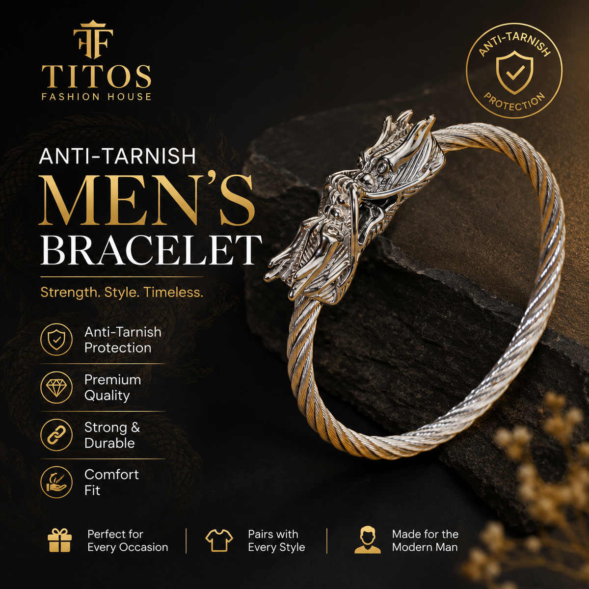 Anti-Tarnish Men's Dragon Bracelet