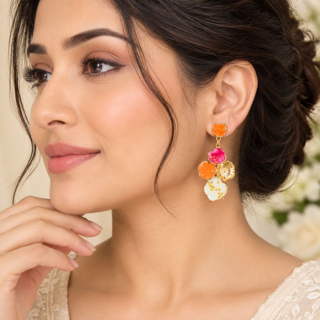 Anti-Tarnish Multi-Color Floral Dangler Earrings for Women & Girls | Trendy Statement Earrings | Tito's Fashion House