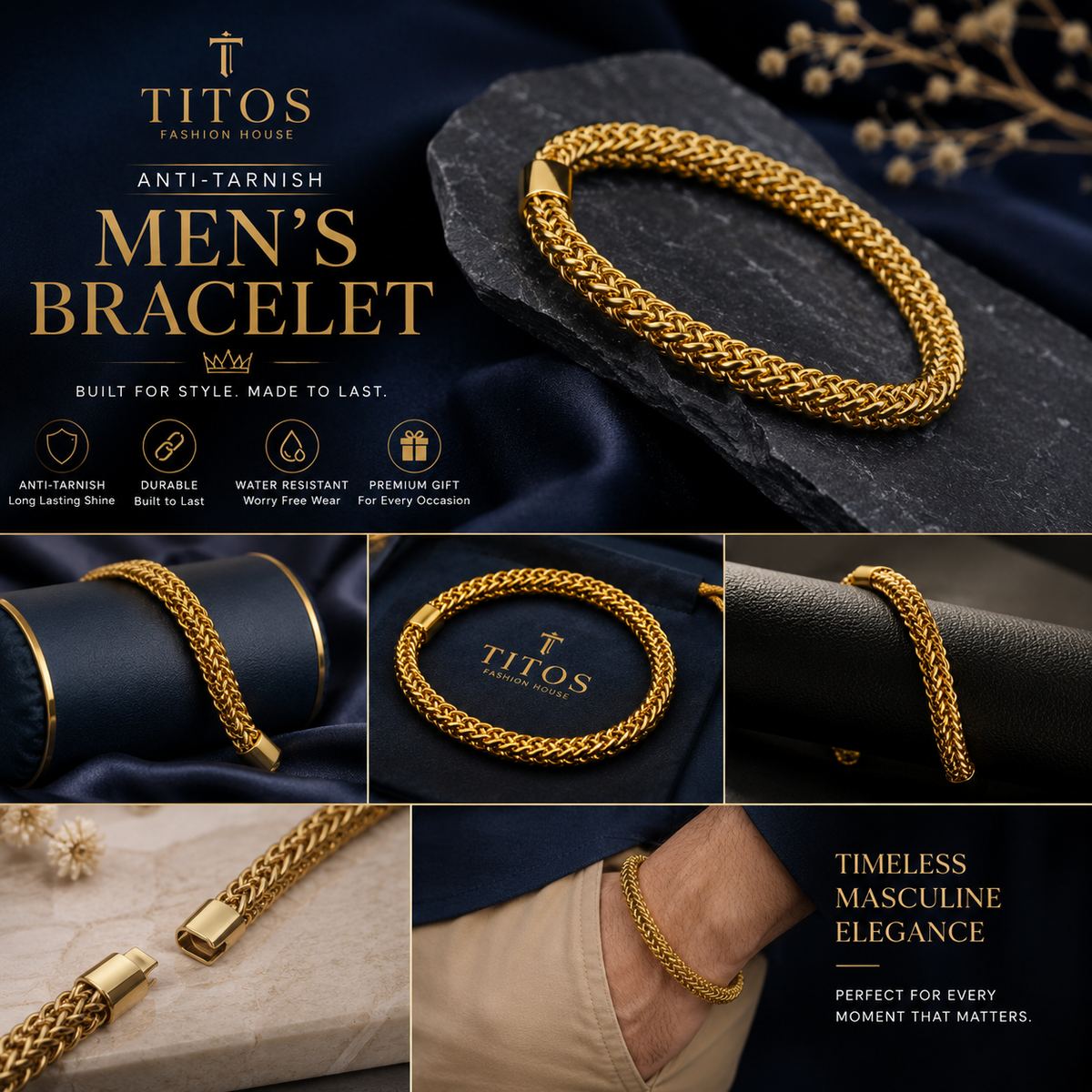 Anti-Tarnish Premium Gold-Plated Men’s Bracelet | Stylish Chain Bracelet for Men & Boys | Daily Wear Fashion Jewelry