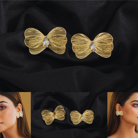 Anti-Tarnish Crystal Bow Stud Earrings for Women & Girls | Gold Plated | Tito's Fashion House