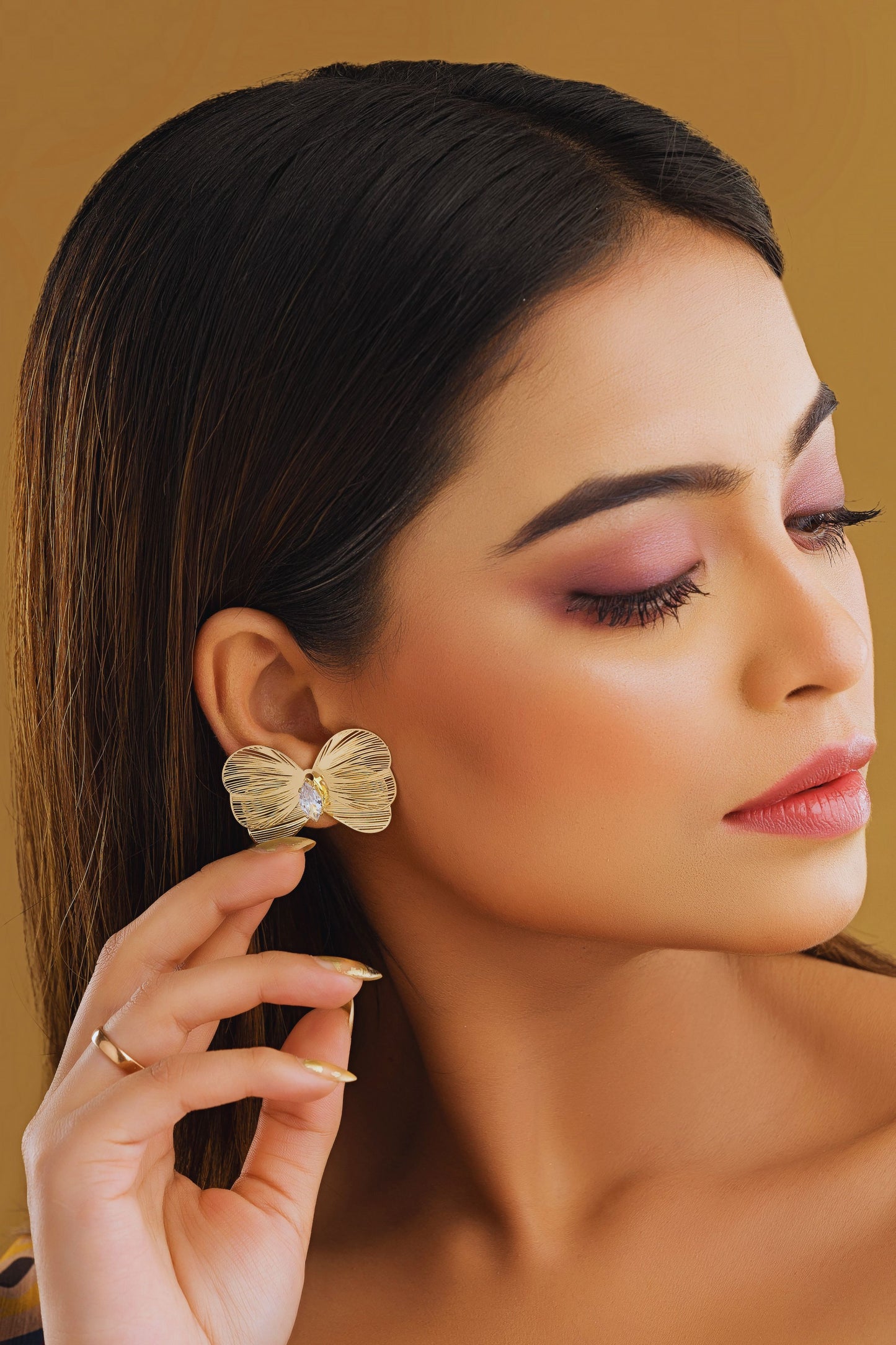 Anti-Tarnish Crystal Bow Stud Earrings for Women & Girls | Gold Plated | Tito's Fashion House