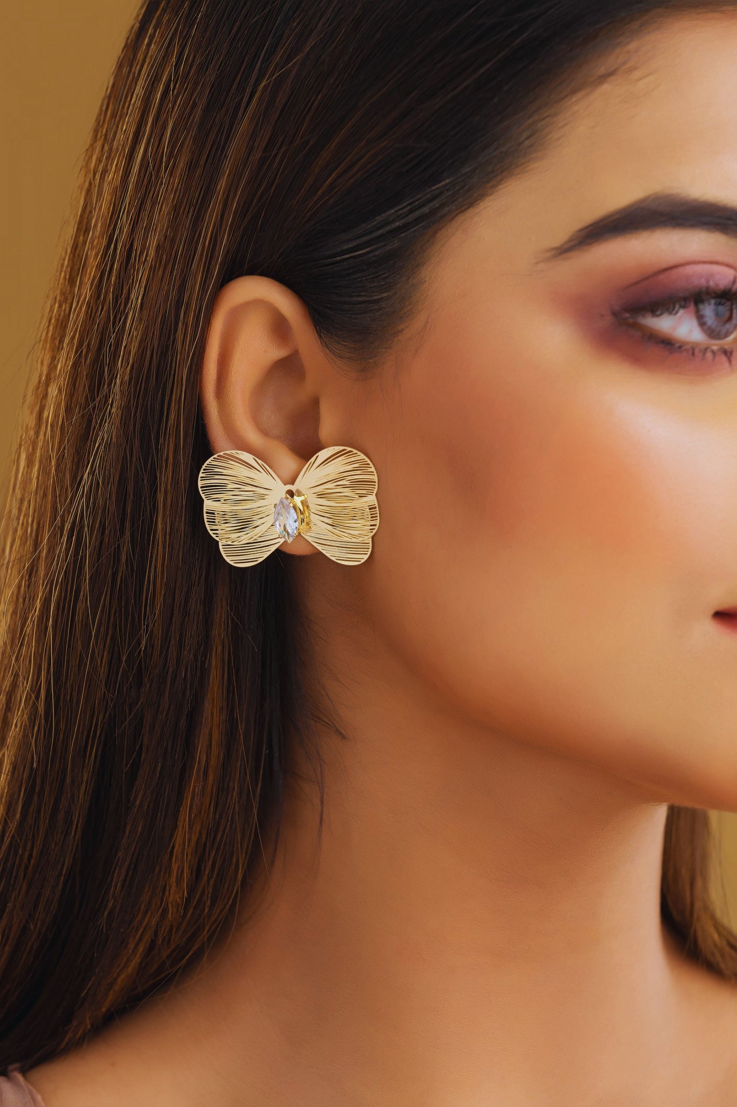 Anti-Tarnish Crystal Bow Stud Earrings for Women & Girls | Gold Plated | Tito's Fashion House