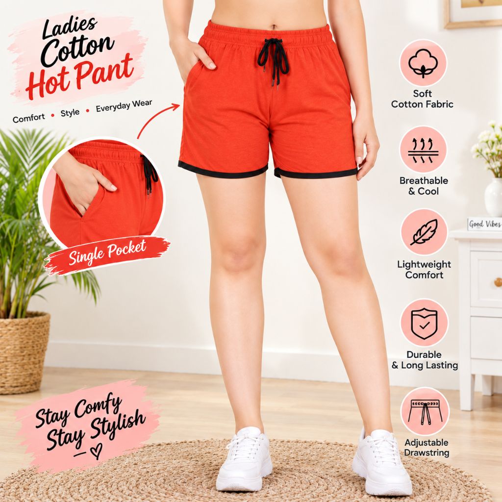 Cotton Hot Pants for Women – Comfortable Ladies Cotton Shorts with Adjustable Drawstring & Pocket