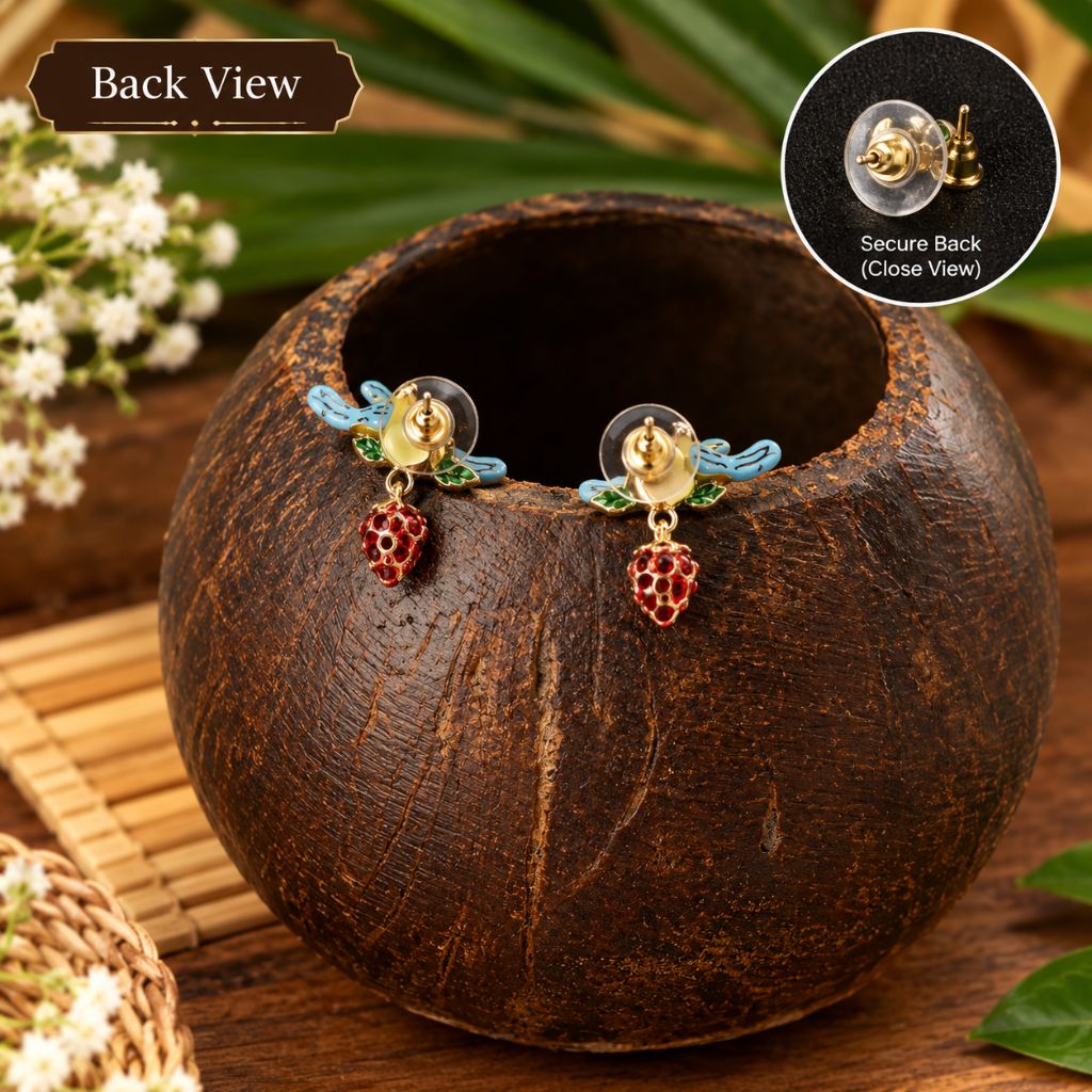 Cute Bird Berry Anti-Tarnish Drop Earrings for Women & Girls
