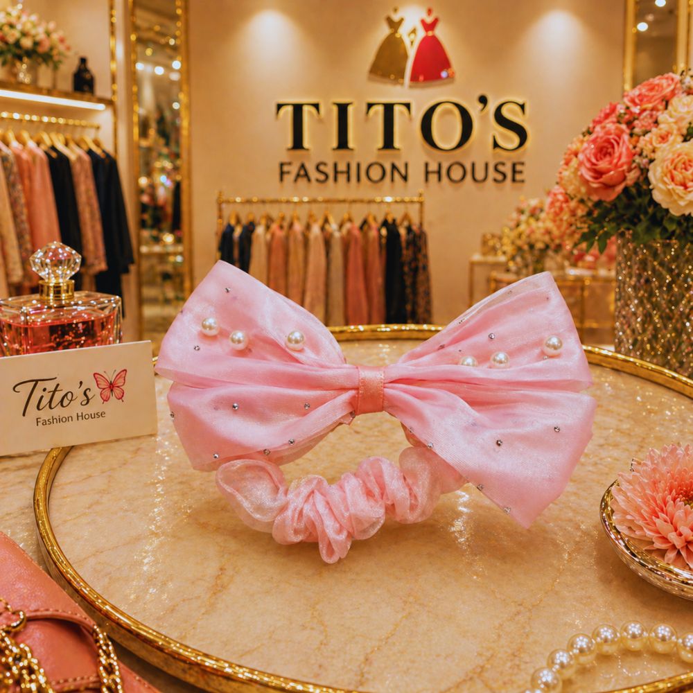 Elegant Bow Hair Clip Combo – 3 Pcs Set | Pearl Bow Scrunchie Hair Accessories for Women & Girls