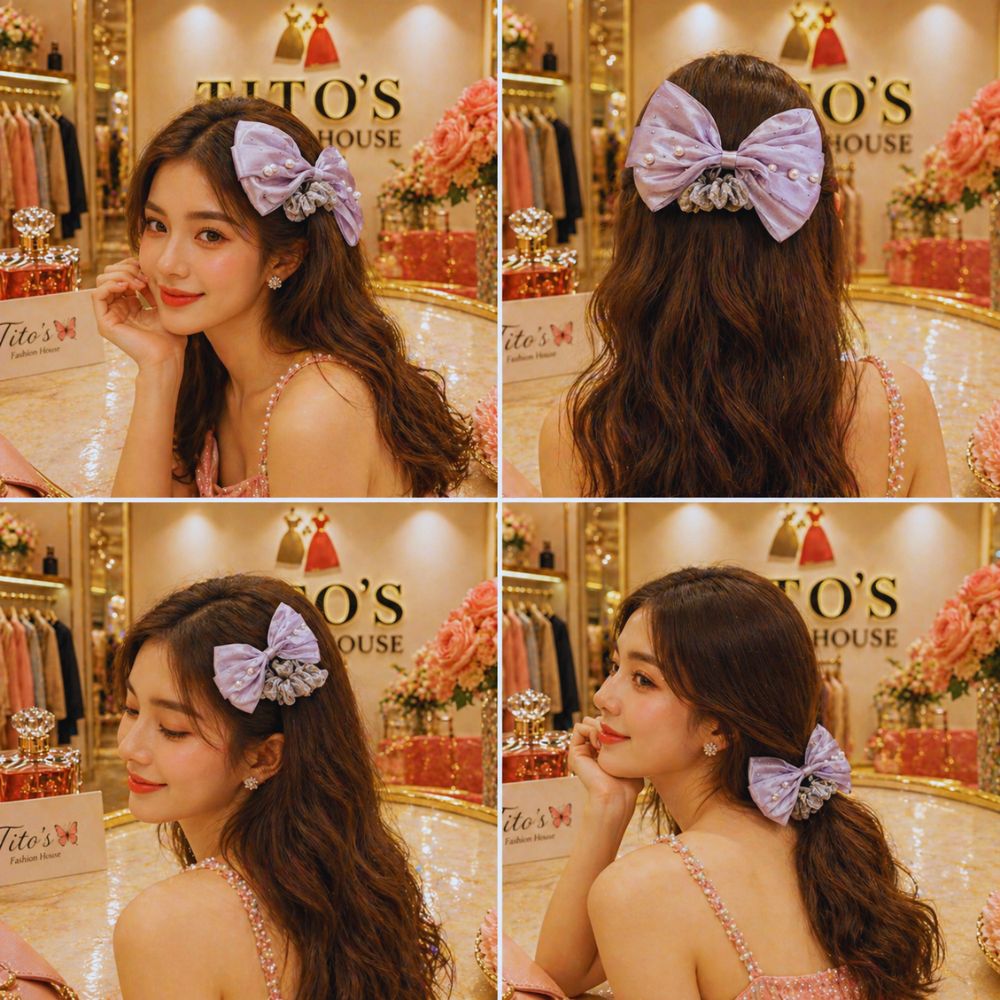 Elegant Bow Hair Clip Combo – 3 Pcs Set | Stylish Scrunchie Hair Accessories