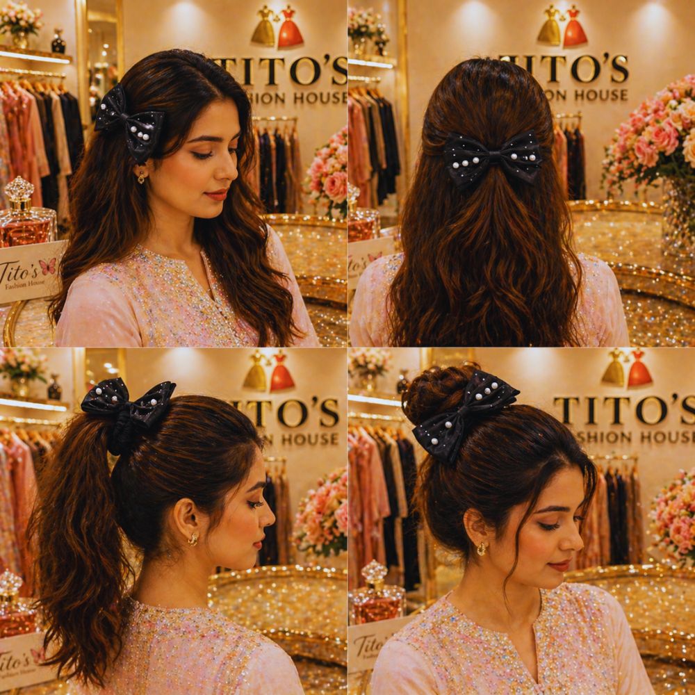 Elegant Bow Hair Clip Combo – 3 Pcs Set | Stylish Scrunchie Hair Accessories