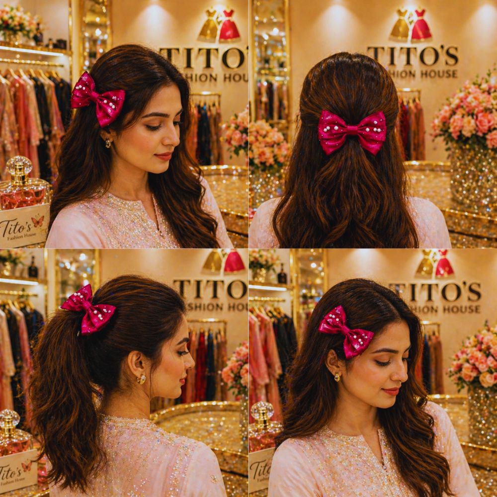 Elegant Bow Hair Clip Combo – 3 Pcs Set | Stylish Scrunchie Hair Accessories