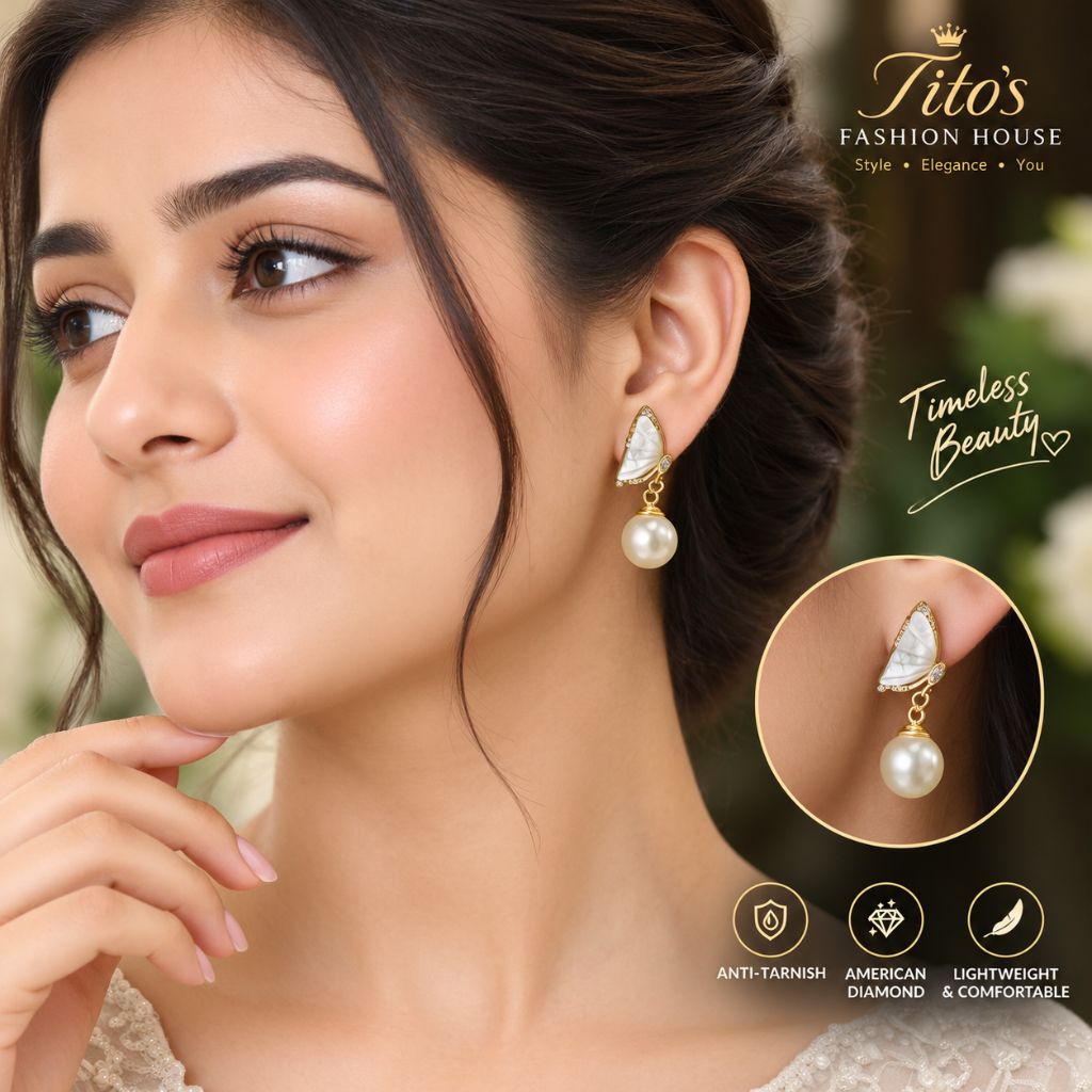 Elegant Pearl Drop Anti-Tarnish Earrings for Women & Girls | Tito's Fashion House