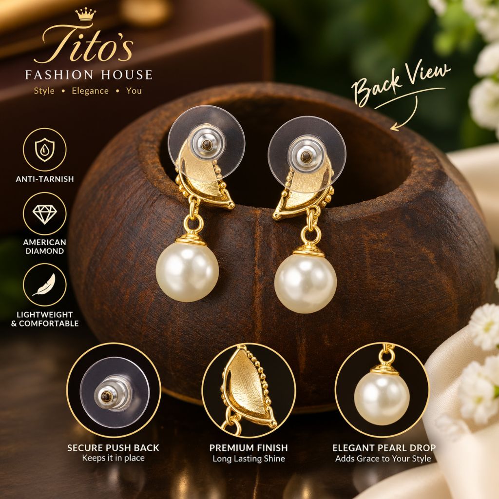 Elegant Pearl Drop Anti-Tarnish Earrings for Women & Girls | Tito's Fashion House