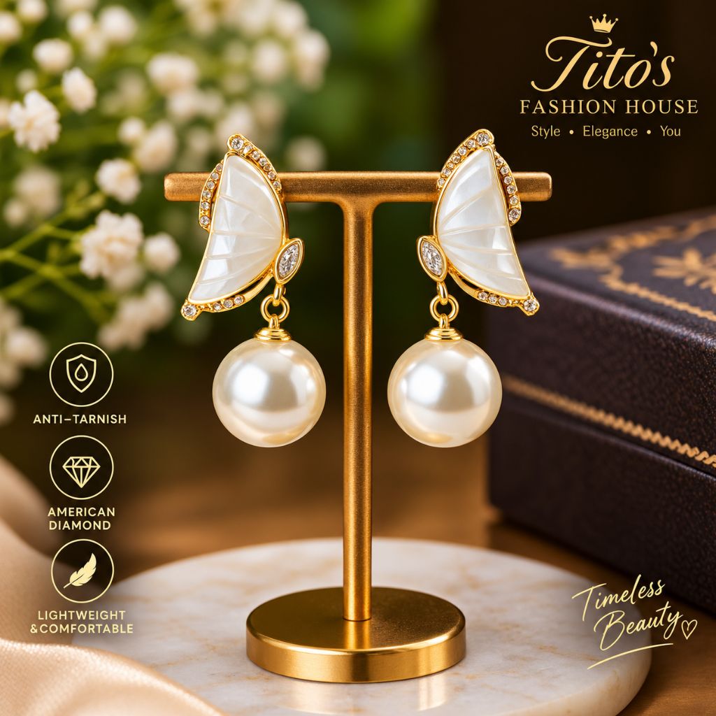 Elegant Pearl Drop Anti-Tarnish Earrings for Women & Girls | Tito's Fashion House