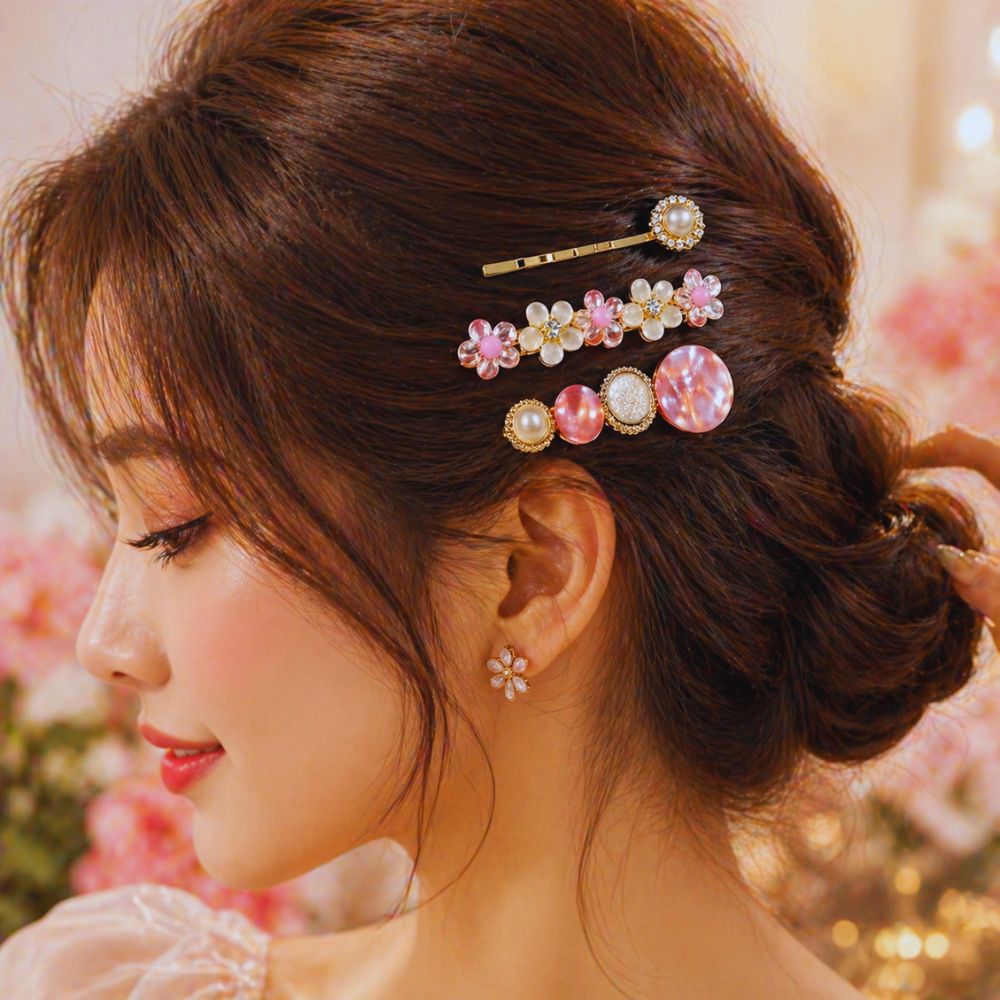 Elegant Pearl & Floral Hair Clips Set for Women | Premium Korean Style Hair Accessories