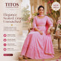 Woman in a pink traditional outfit sitting on a chair with TITOS Fashion House branding.