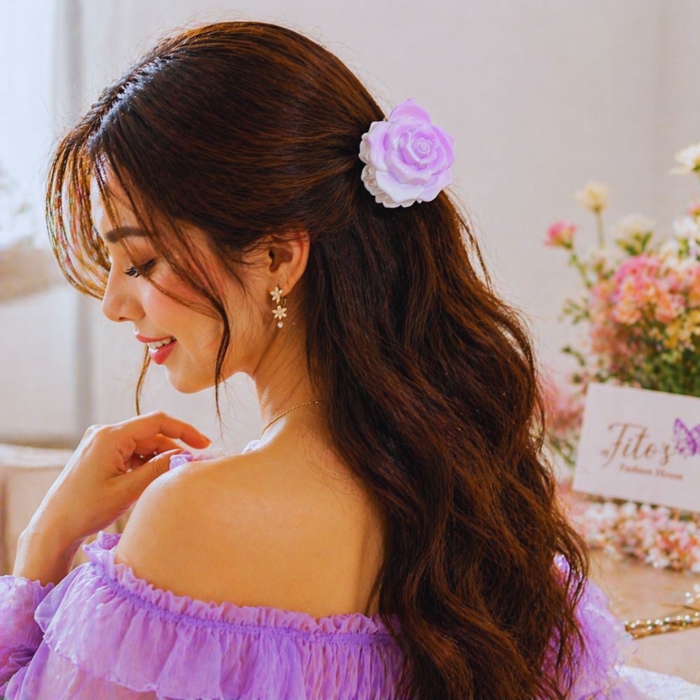 Elegant Rose Blossom Hair Claw Clip – Pastel Gradient Luxury Grip