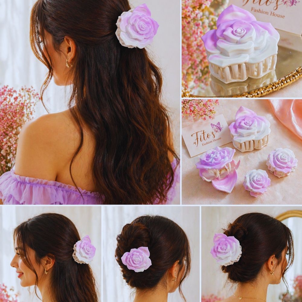 Elegant Rose Blossom Hair Claw Clip – Pastel Gradient Luxury Grip