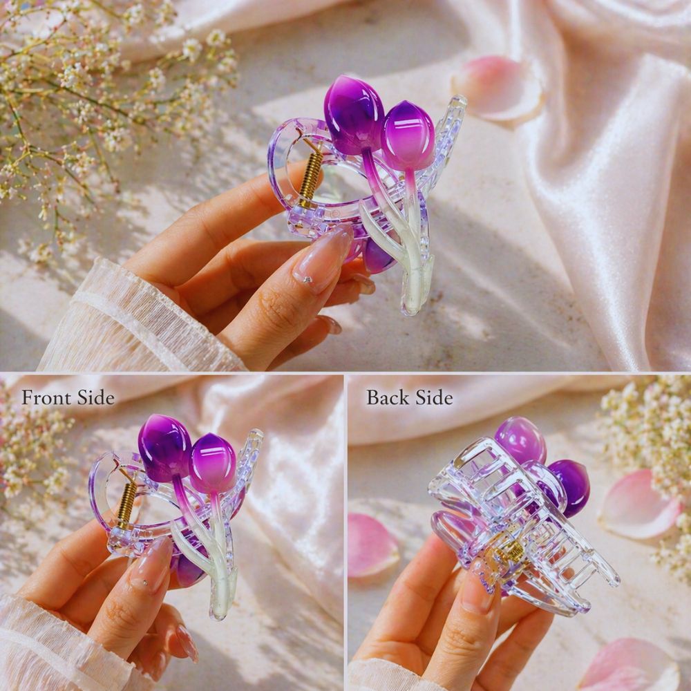 Elegant Tulip Design Hair Claw Clip – Purple Gradient