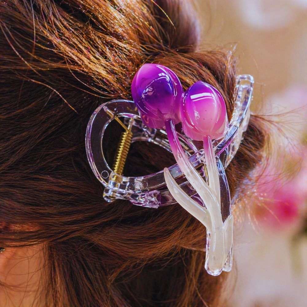 Elegant Tulip Design Hair Claw Clip – Purple Gradient