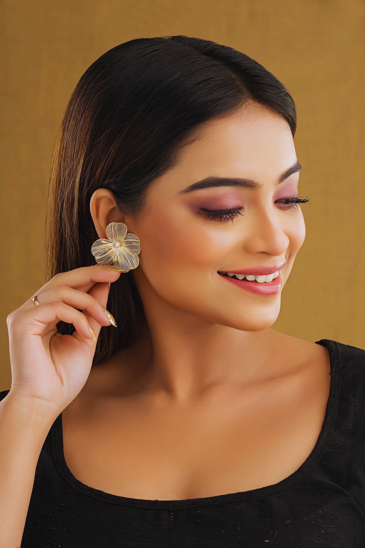 Anti-Tarnish Floral Gold Stud Earrings with Pearl for Women & Girls | Tito's Fashion House