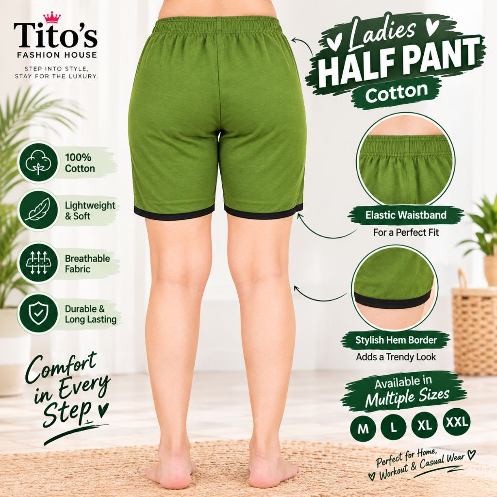 Ladies Half Pant Cotton for Women – Olive Green Soft, Comfortable & Stylish Cotton Shorts