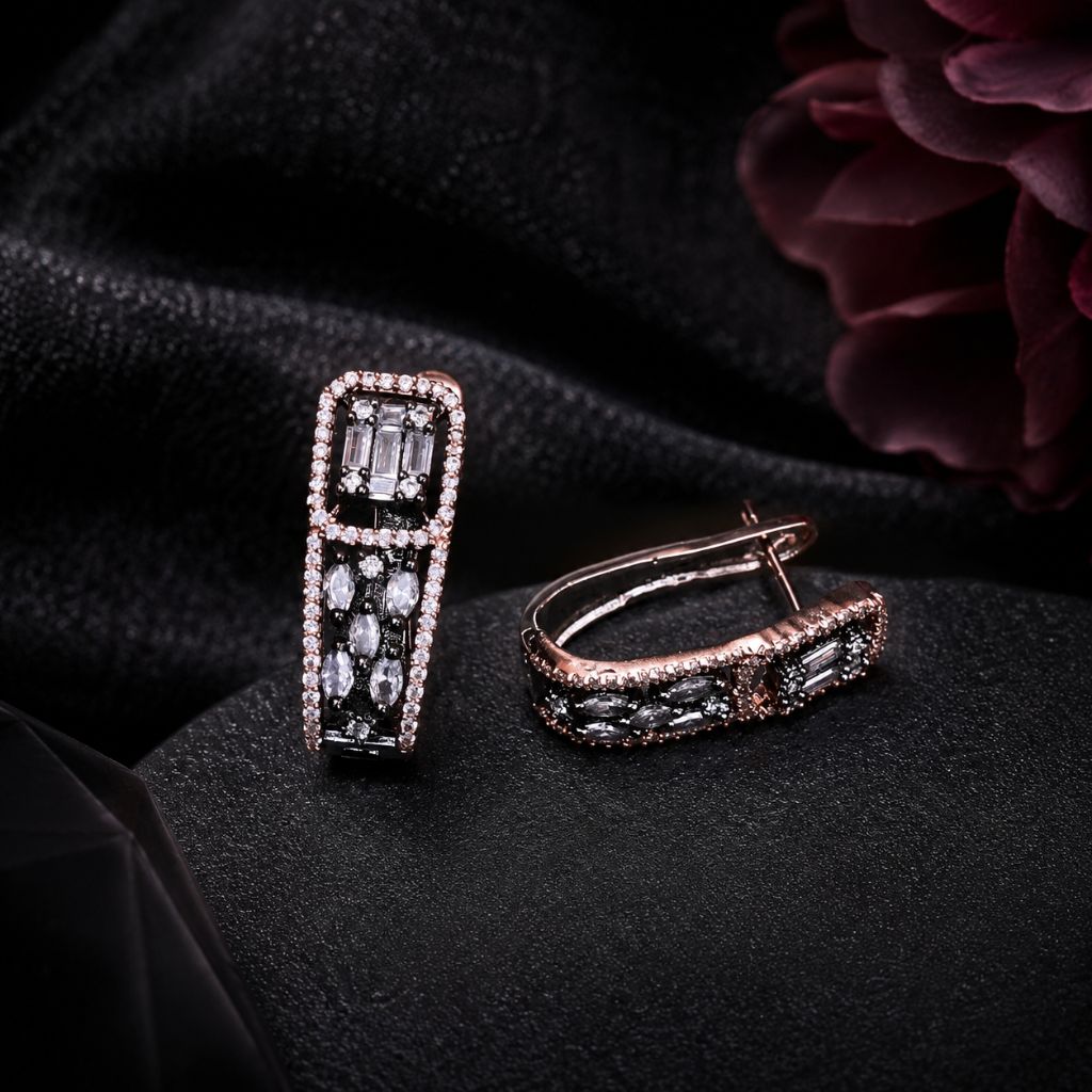 Luxury Black Rose American Diamond Designer Earrings
