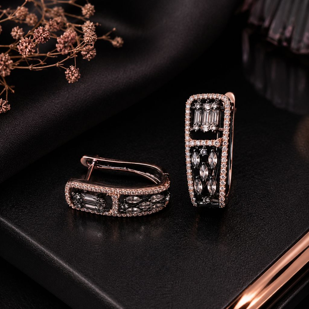 Luxury Black Rose American Diamond Designer Earrings