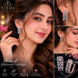 Woman wearing American Diamond Earrings with close-up details and TITOS Fashion House branding.