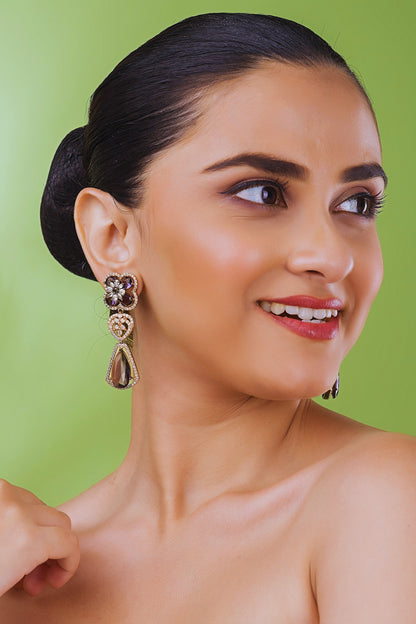 Luxury Blue Crystal Flower American Diamond Drop Earrings for Women & Girls