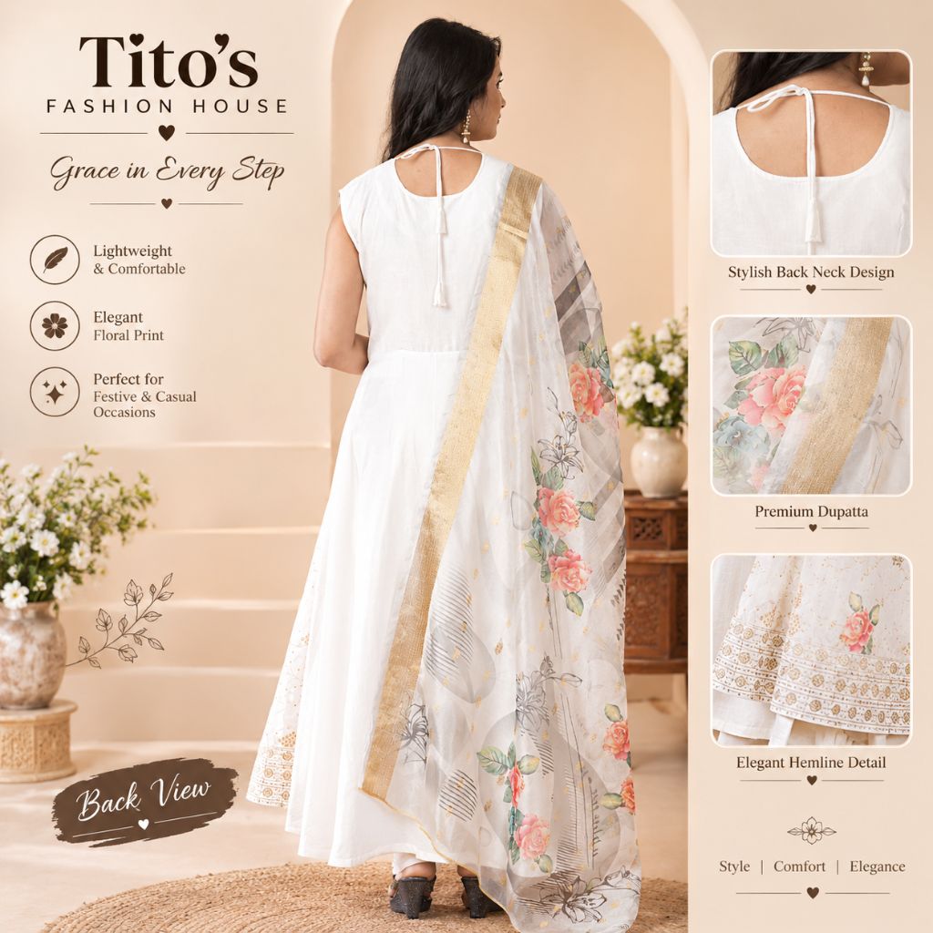 Off-White Designer Anarkali Gown for Women with Dupatta – Ethnic Wear | Tito’s Fashion House
