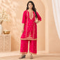 Pink Embroidered Salwar Suit Set for Women | Gold Work Kurta Palazzo Set | Ethnic Indian Festive Wear