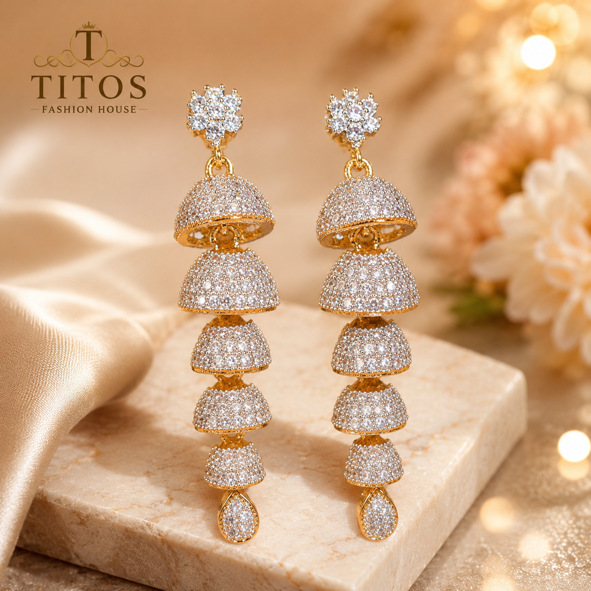 Premium American Diamond Long Drop Earrings for Women