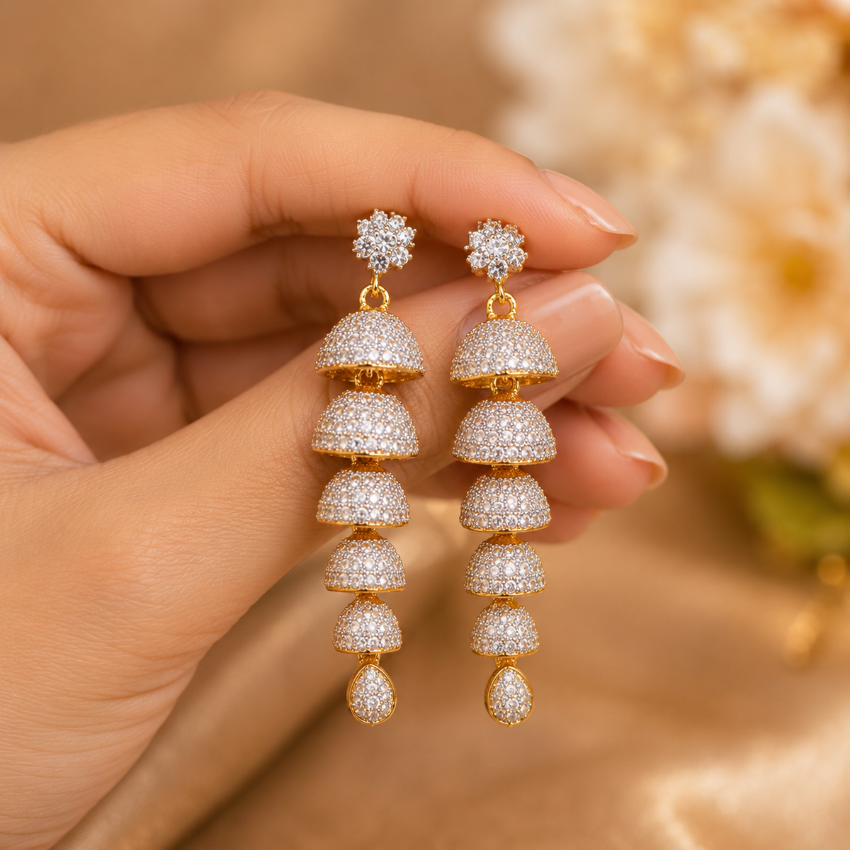 Premium American Diamond Long Drop Earrings for Women