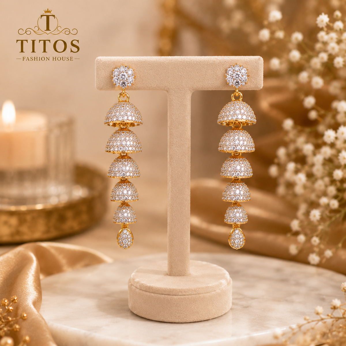 Premium American Diamond Long Drop Earrings for Women