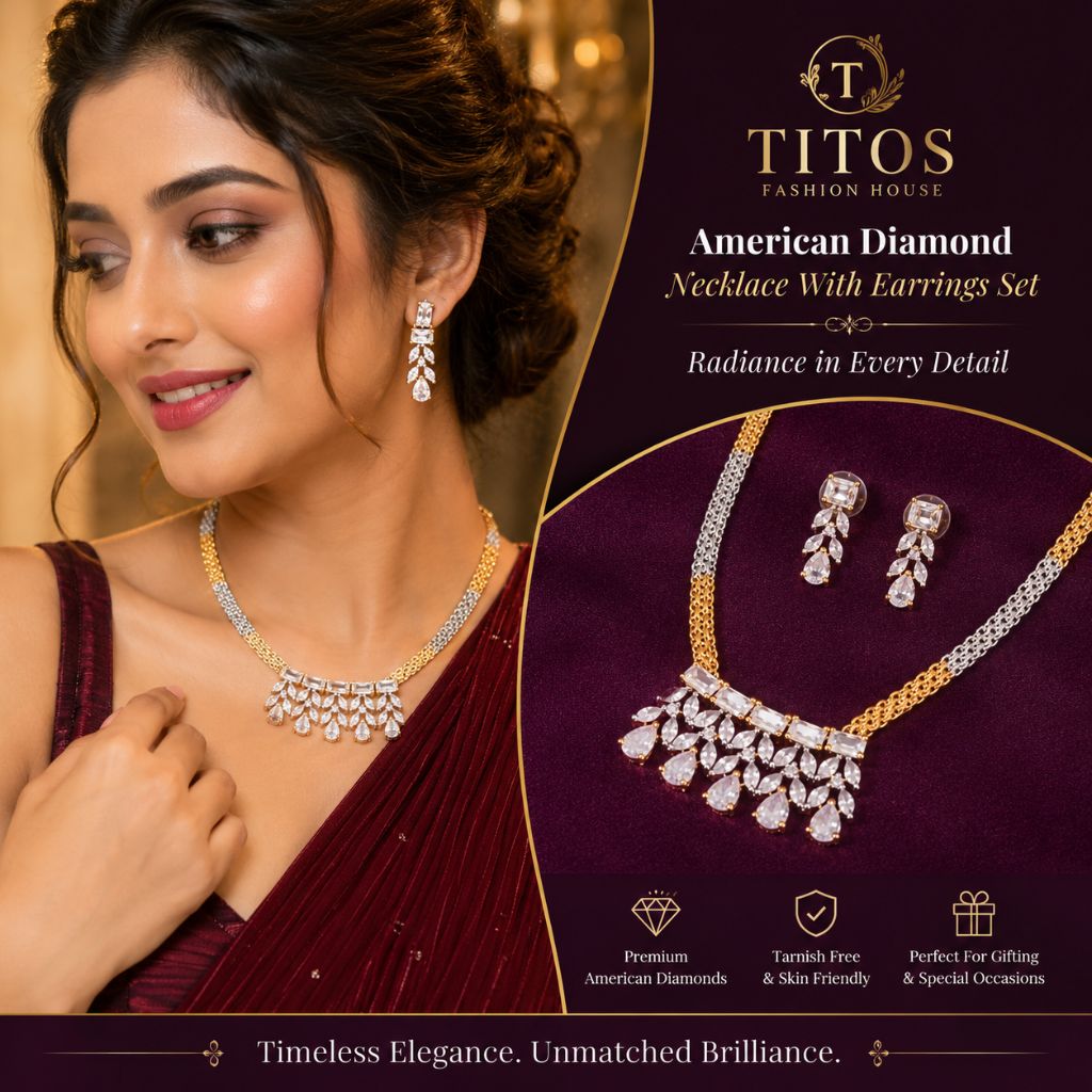 Premium American Diamond Necklace Set with Earrings