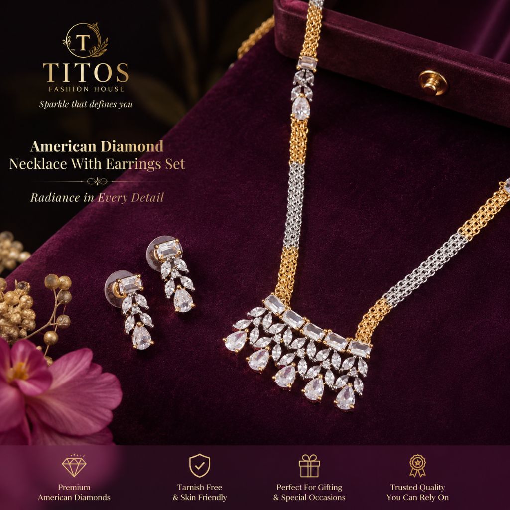 Premium American Diamond Necklace Set with Earrings
