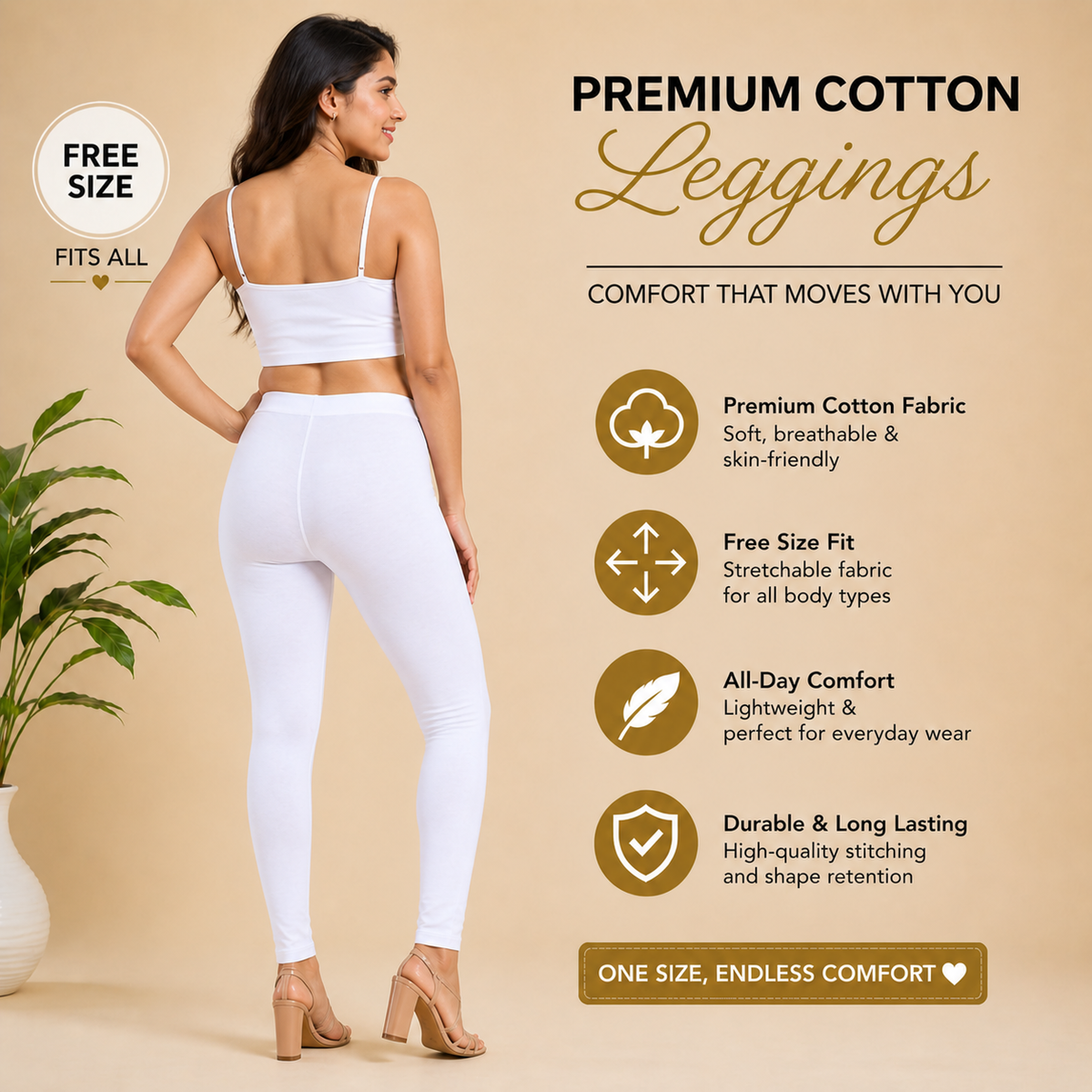 Premium Cotton Lycra Stretch Leggings – Classic White