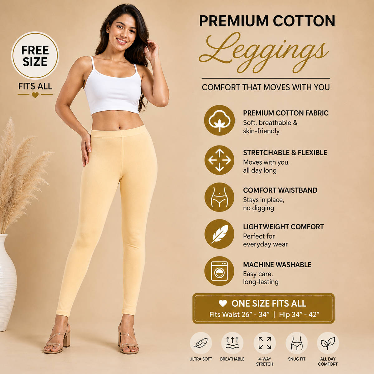 Premium Cotton Stretch Leggings – Skin Tone Comfort Fit