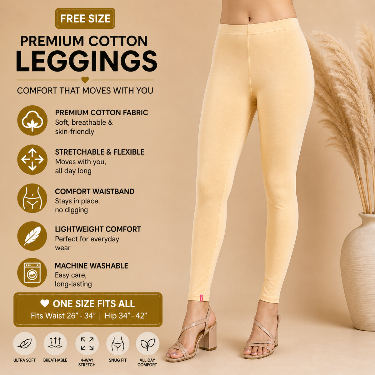Premium Cotton Stretch Leggings – Skin Tone Comfort Fit