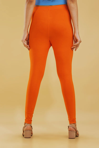 Premium Cotton Lycra Stretch Leggings – Bright Orange