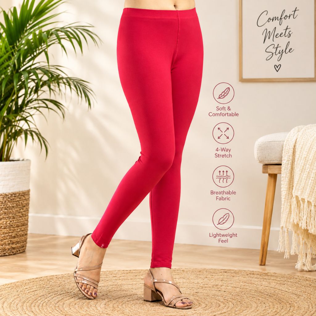 Premium Cotton Stretch Leggings – Cherry Red